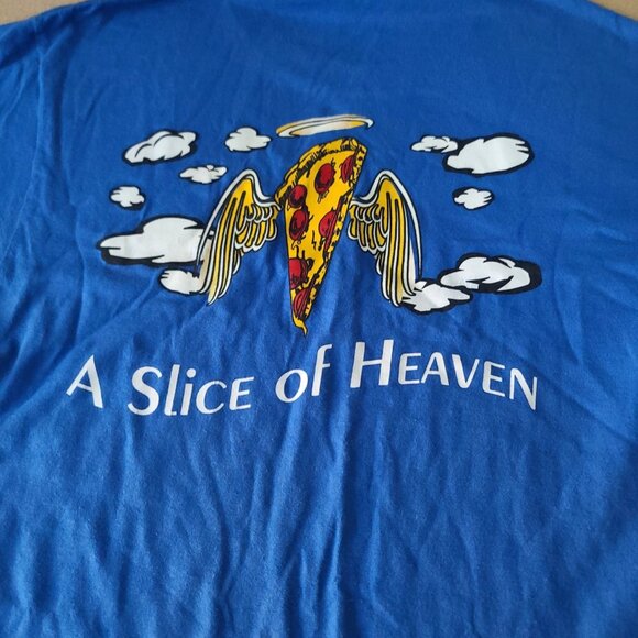 Vtg Mystic Pizza Graphic T Shirt  A Slice of Heaven with Wings Sz M Blue Cotton - Picture 6 of 8